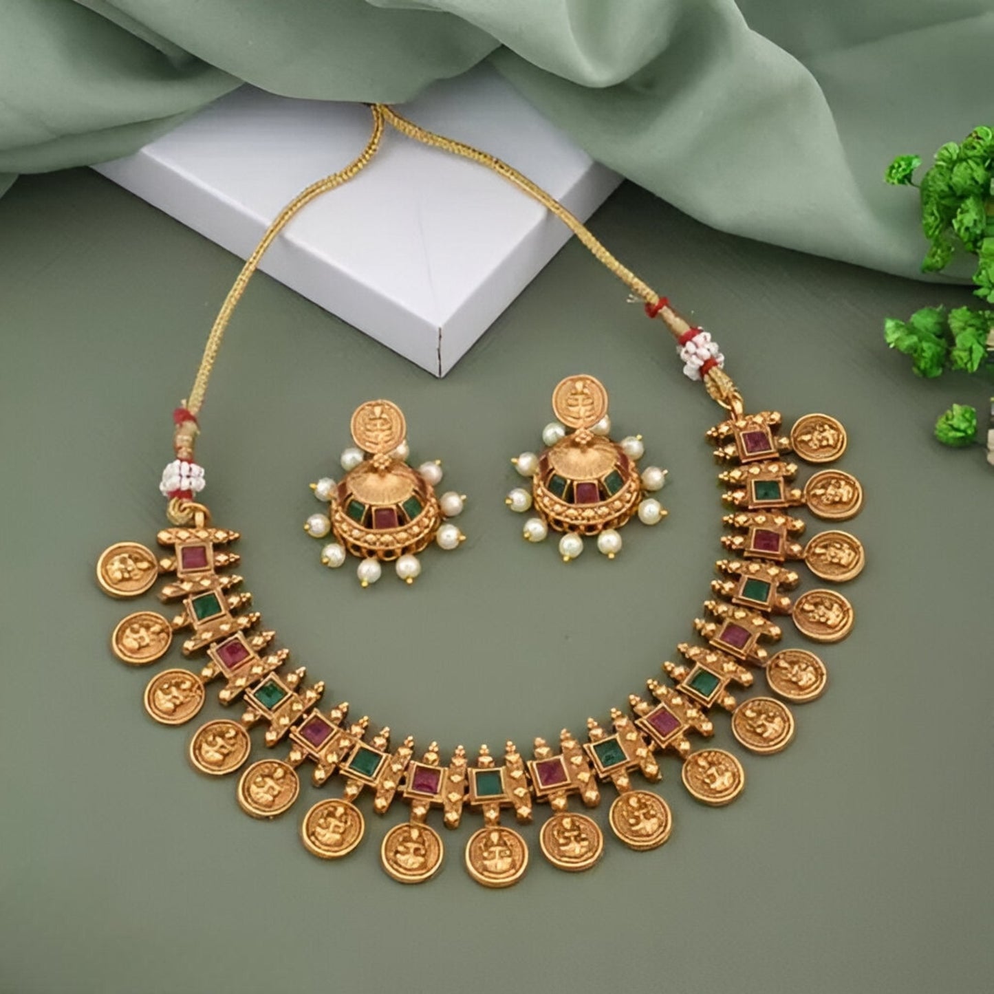Awesome Mate Plated Colour Stone Necklace Set For Women
