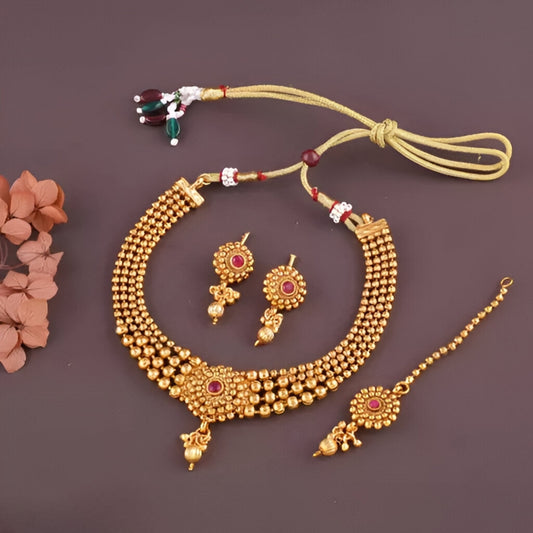 Awesome Mate Plated Colour Stone Necklace Set For Women