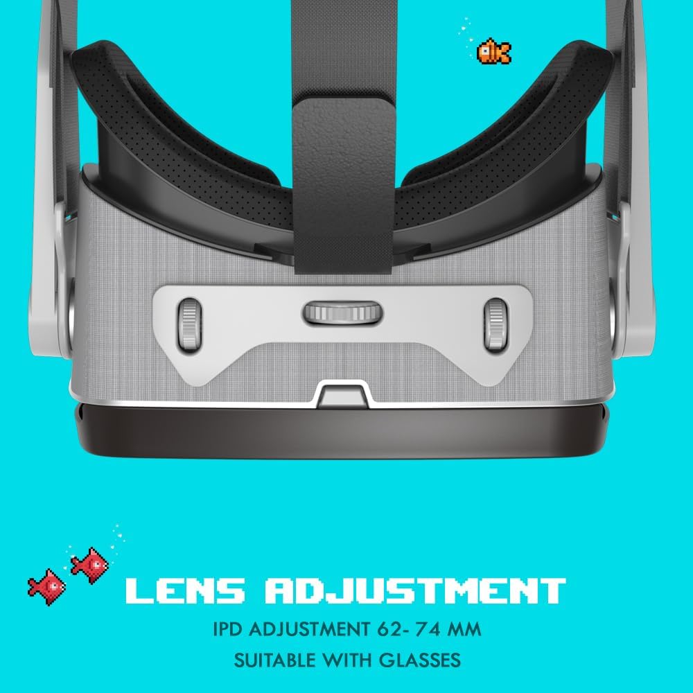 Procus PRO VR Headset - 100-120 Degree FOV with Highest Immersive Experience - 3.5mm Jack Inbuilt Headphones with Procus Stingray VR Controller (Grey)