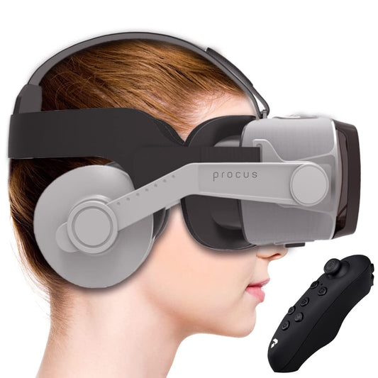Procus PRO VR Headset - 100-120 Degree FOV with Highest Immersive Experience - 3.5mm Jack Inbuilt Headphones with Procus Stingray VR Controller (Grey)