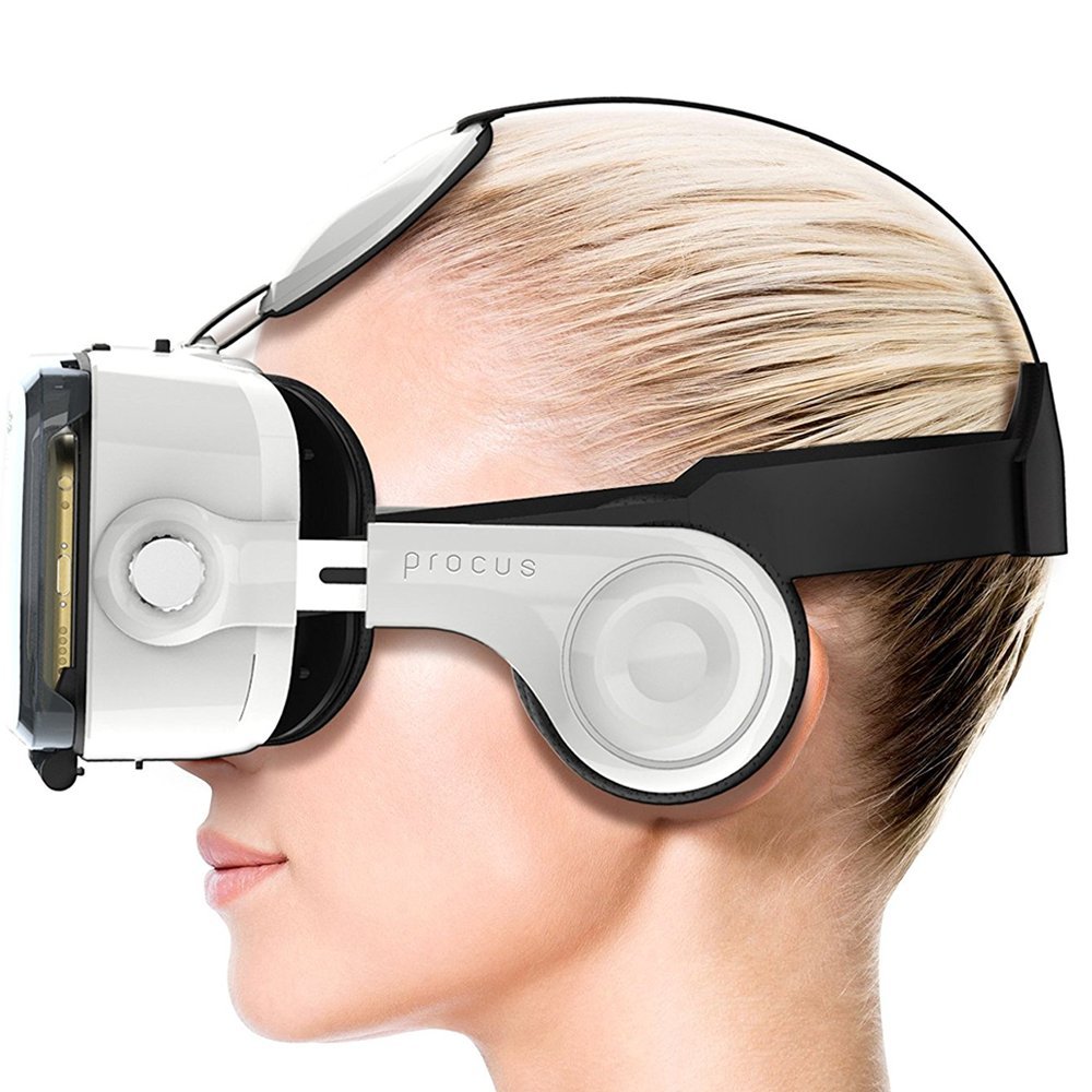 Procus PRO VR Headset - 100-120 Degree FOV with Highest Immersive Experience - 3.5mm Jack Inbuilt Headphones with Procus Stingray VR Controller (Grey)